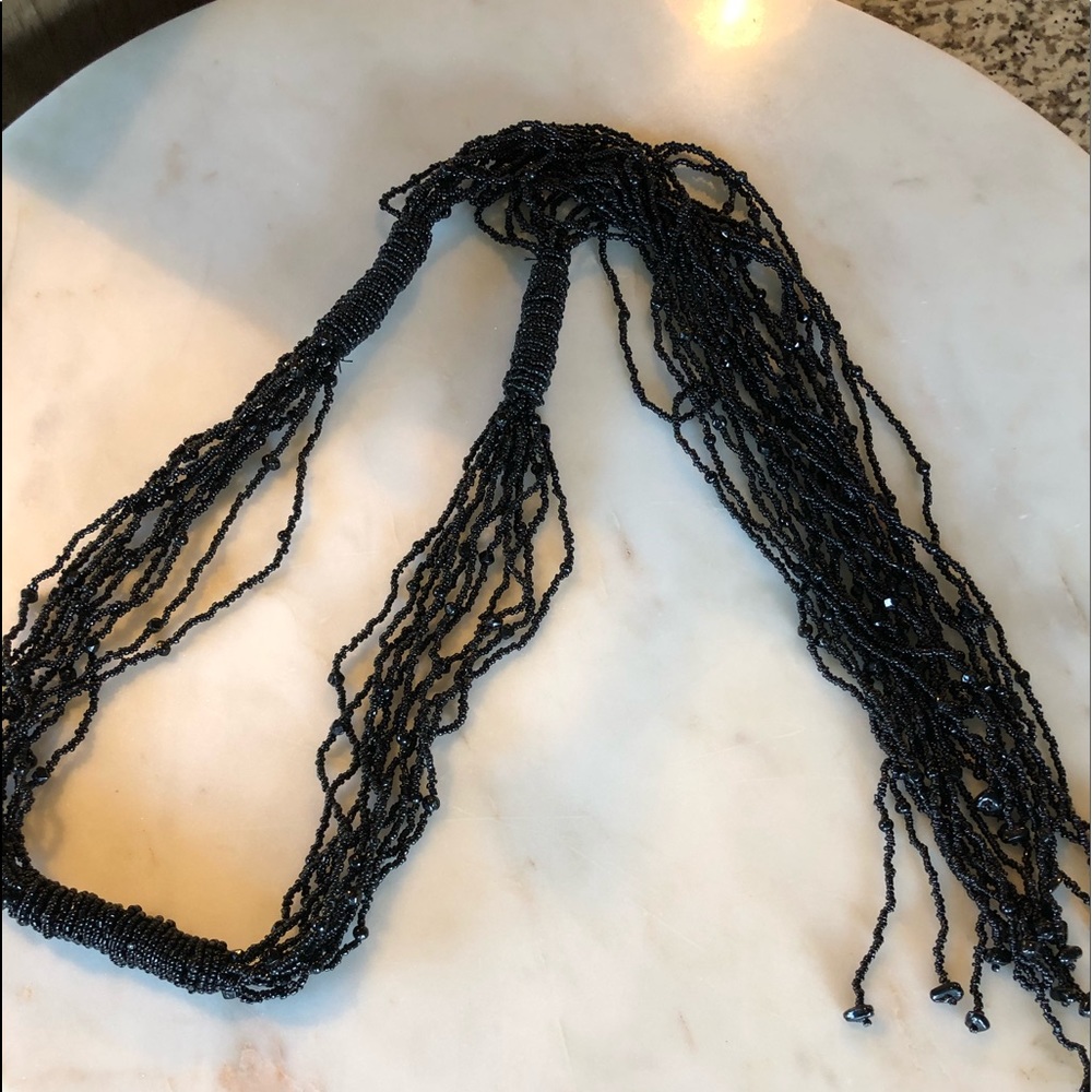 Black beaded long necklace
